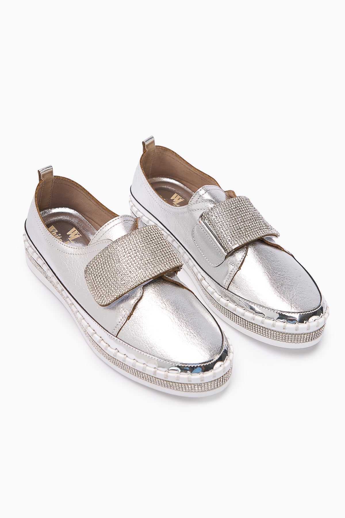 Valmira – White Hook-and-Loop Stone-Detail Shoe (Women)