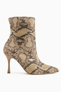 Corina Beige Snake Patterned Pointed Toe Women’s Boots