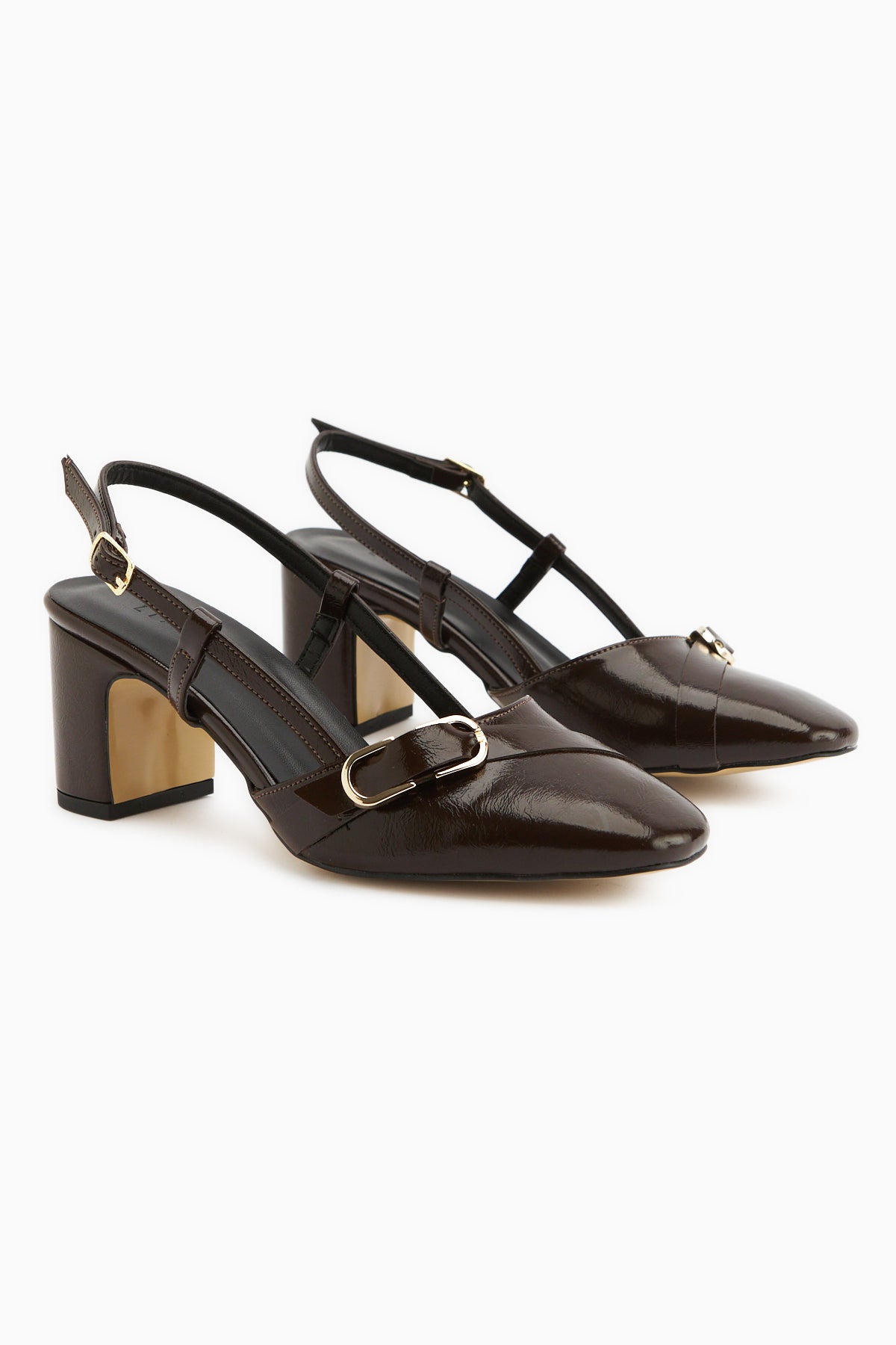 Judy Brown Metal Buckle Square Toe Women’s Heeled Shoes
