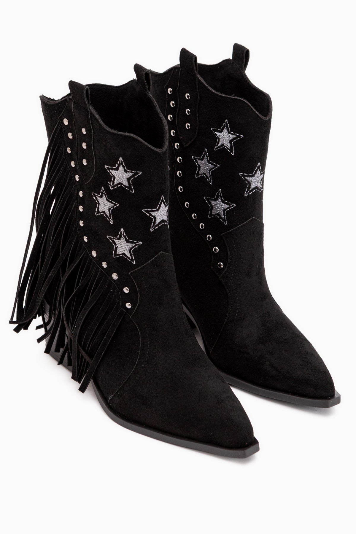 Valeria Black Suede Fringed Star Detailed Women’s Boots