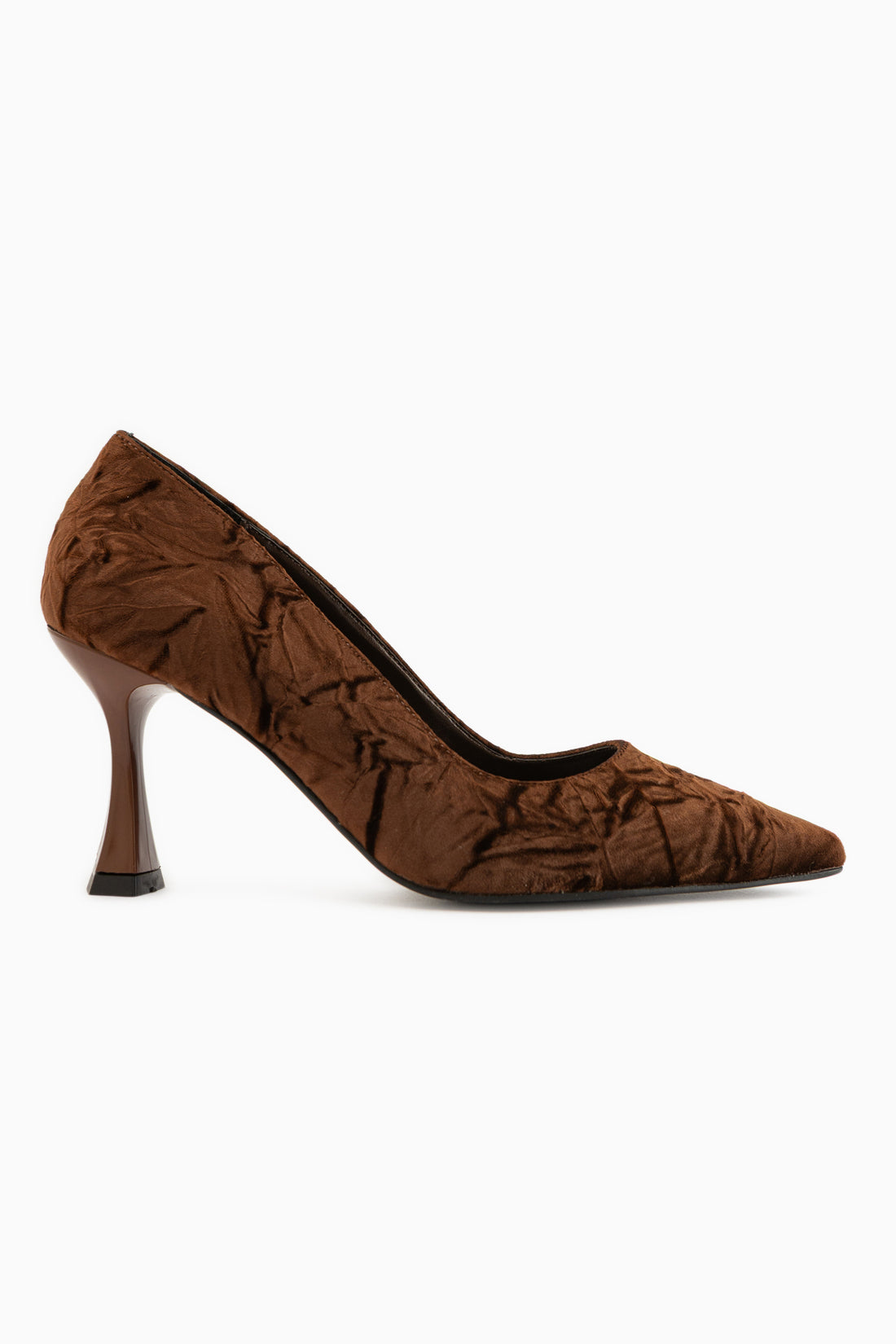 Marcella Brown Satin Textured Pointed Toe Women’s Heeled Shoes