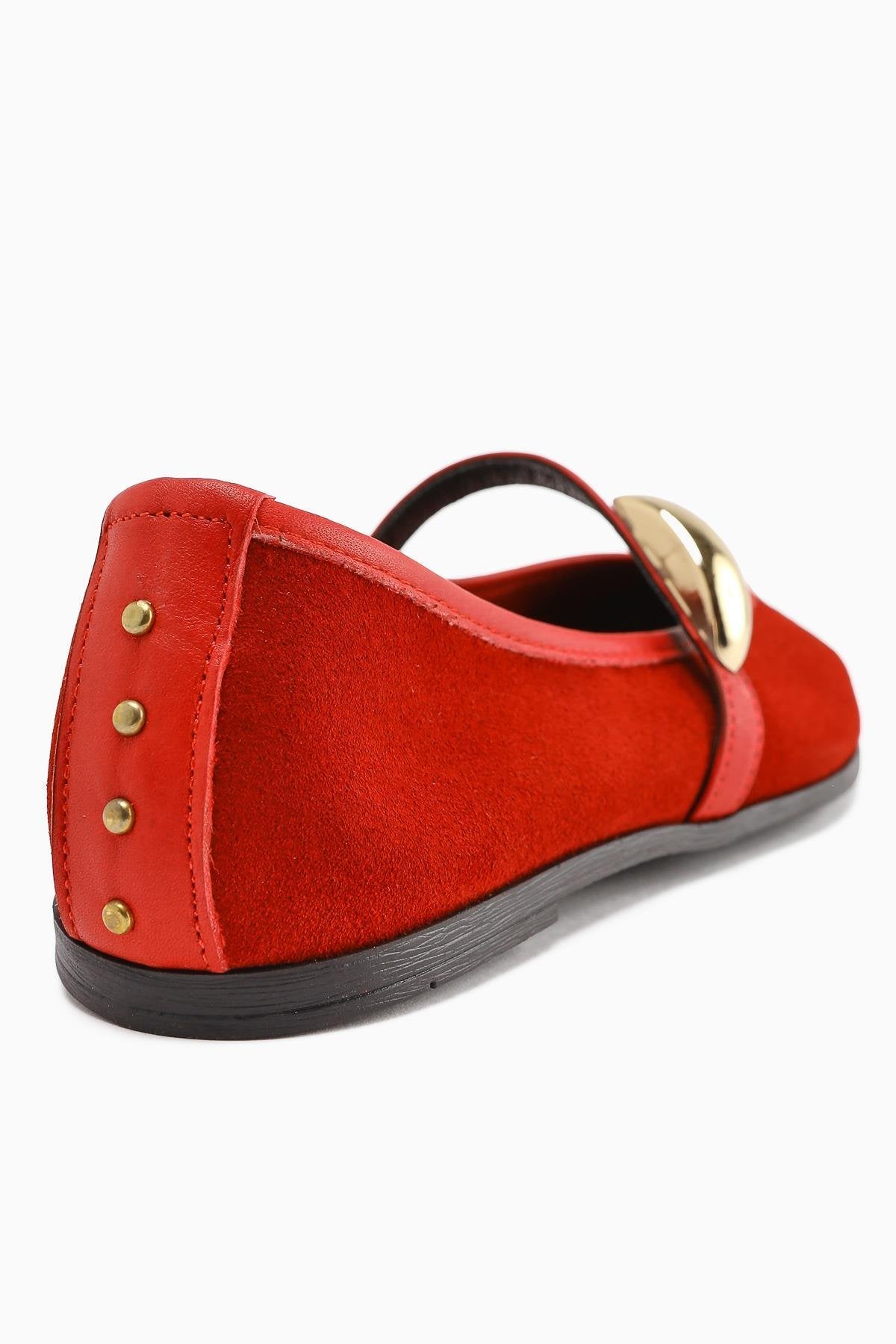 Aliana Genuine Leather – Red Suede Buckle-Detail Ballet Flat (Women)