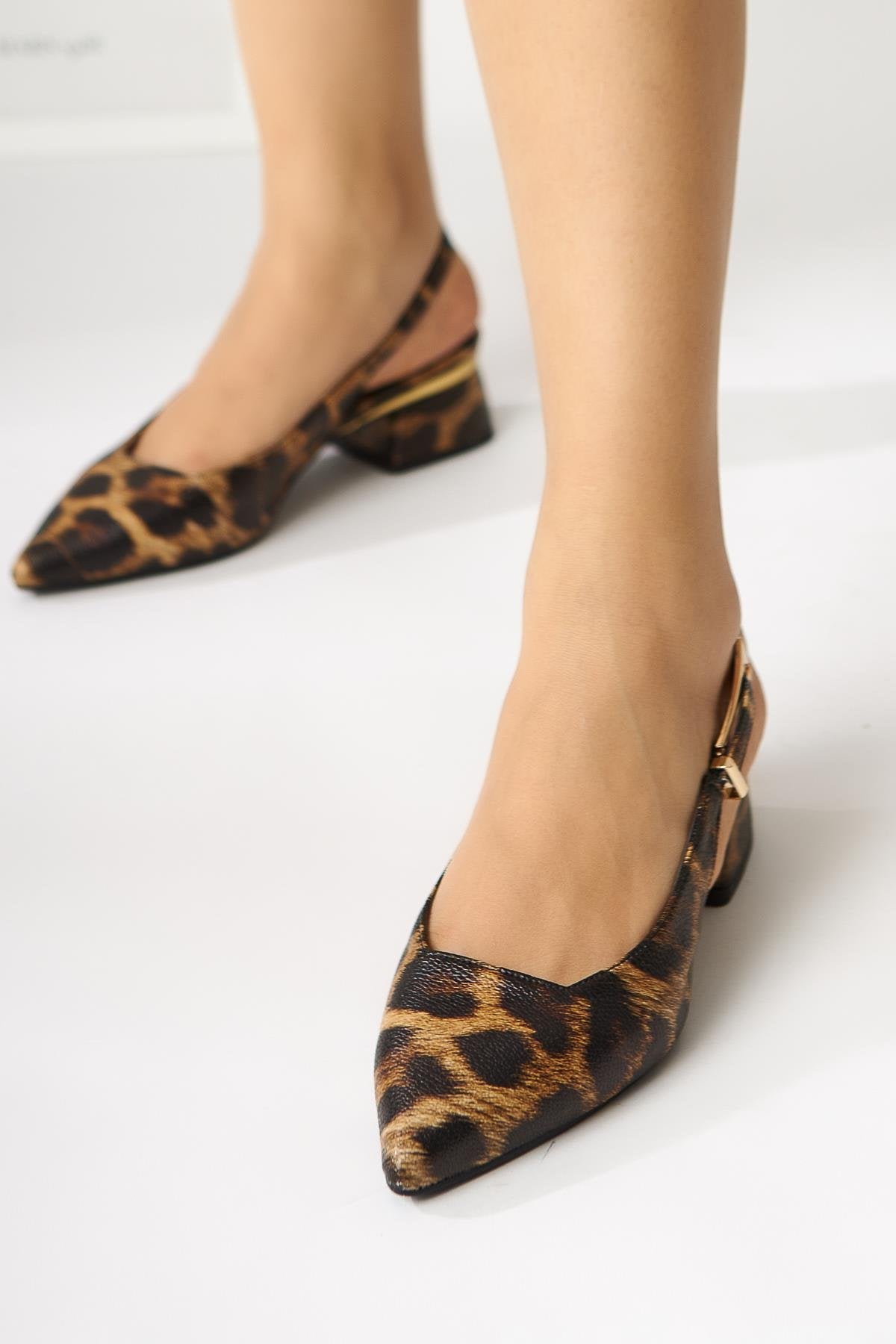 Nadiya Leopard Print Buckled Women’s Heeled Shoes