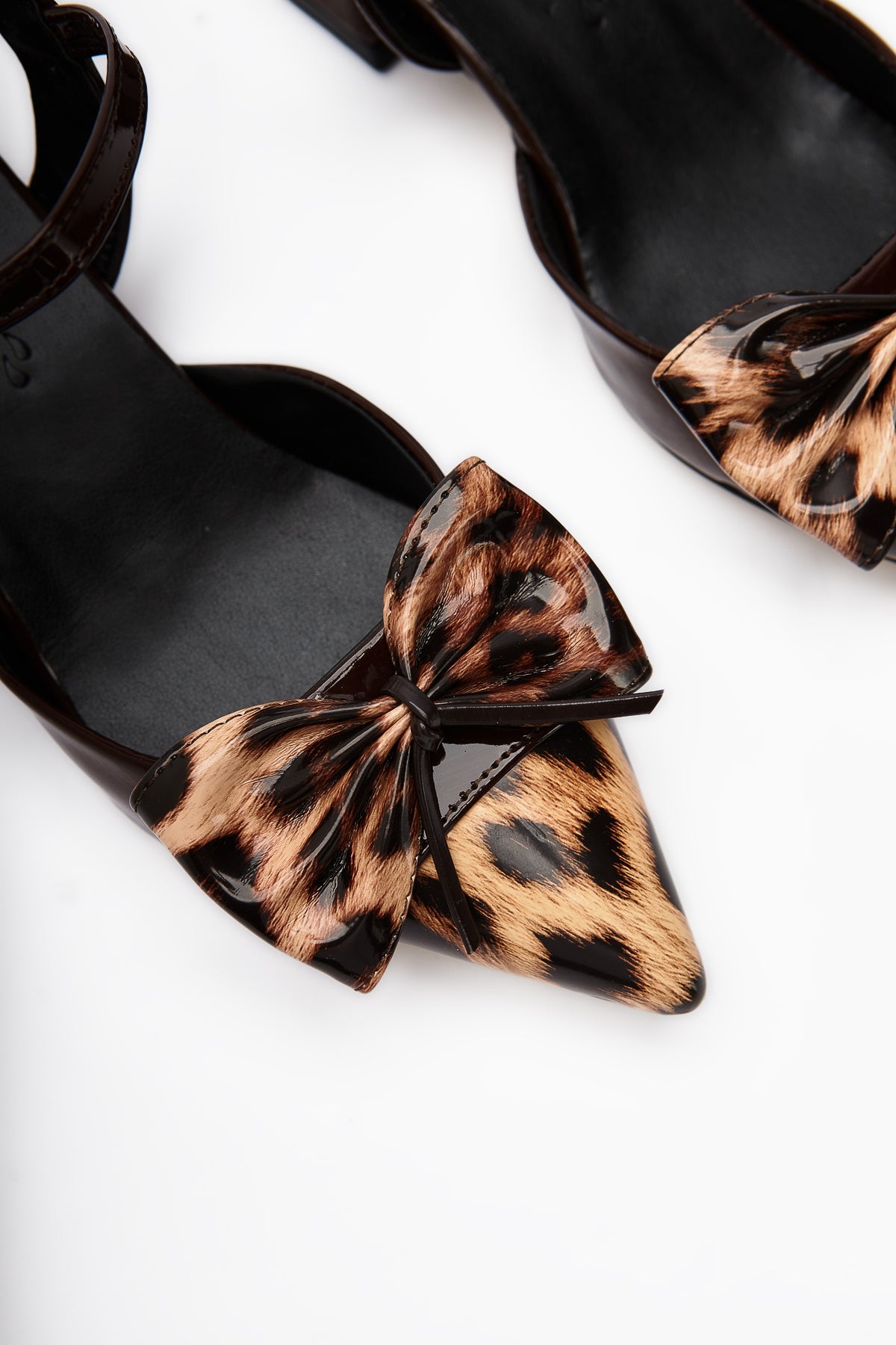 Silvia Coffee Ankle-Tie Leopard Bow-Tie Women's Sandal