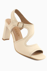 Lucie Genuine Leather Beige Thick Heeled Women’s Sandal