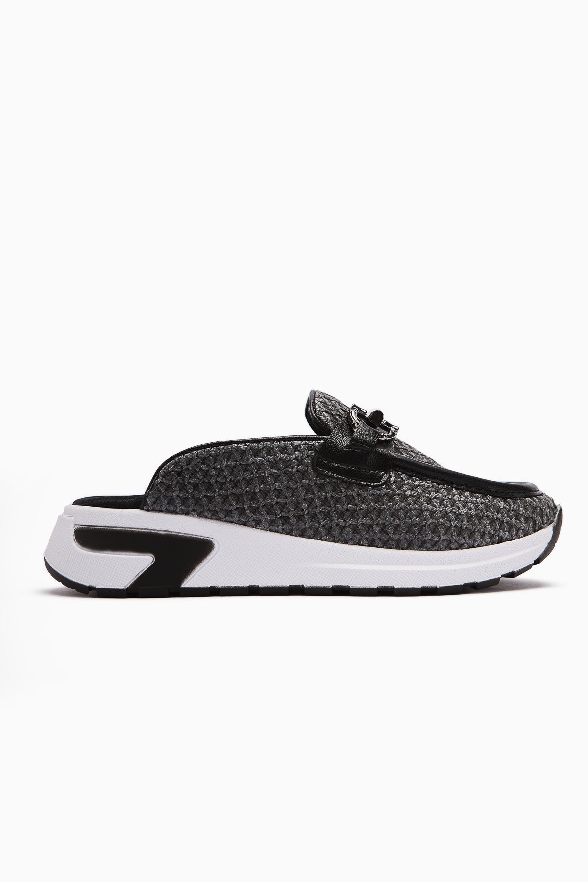 Diana Anthracite Women's Slipper with Buckle Detail and Closed Front in Stylish Straw