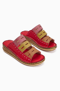 Genuine Leather Joelle Red Purple Orange Green Beige Comfort Laser Cut Slippers