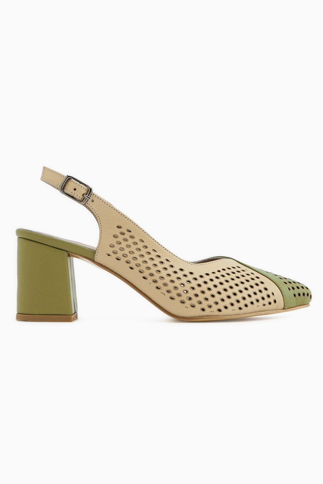 Cassie Genuine Leather Green Beige Heeled Women’s Sandal