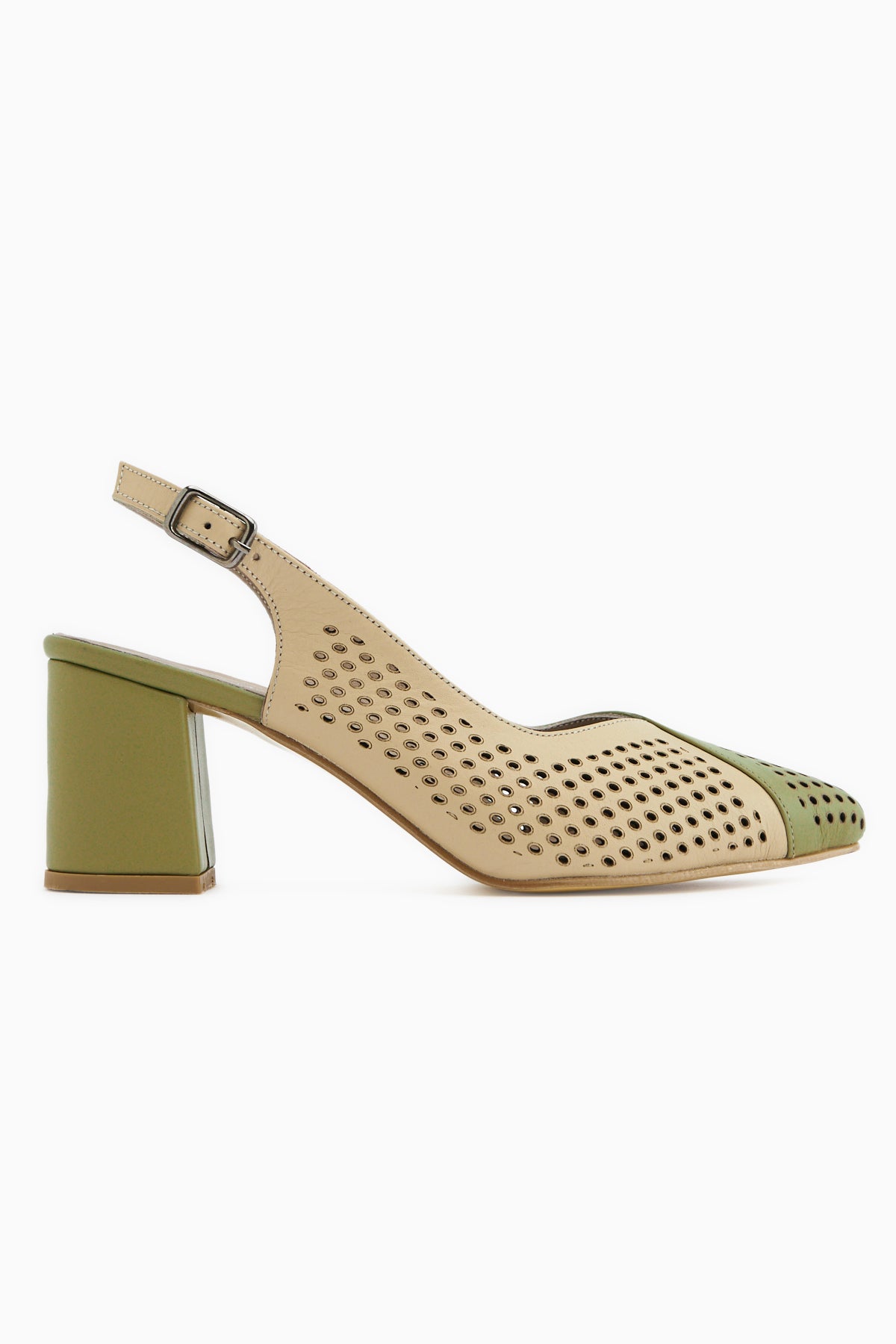 Cassie Genuine Leather Green Beige Heeled Women’s Sandal