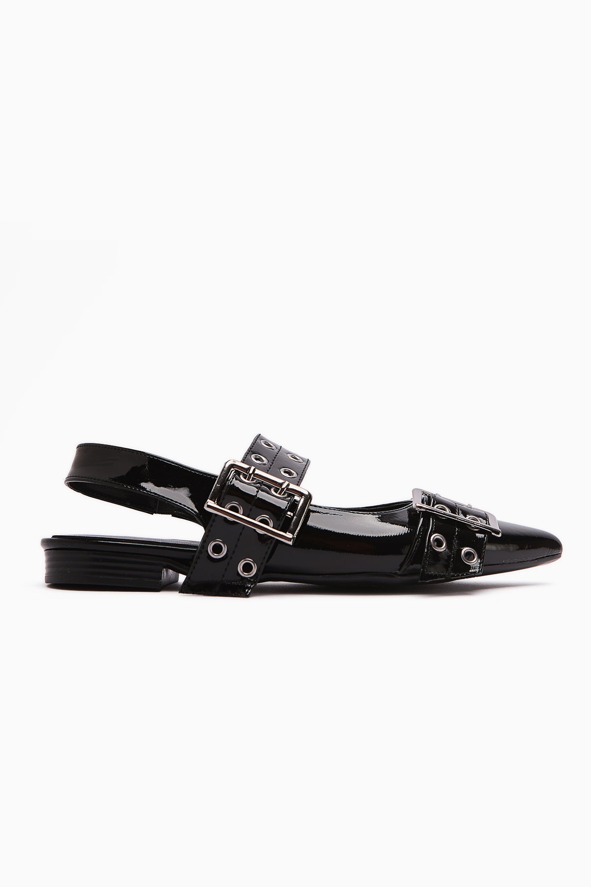 Davin Black Patent Belted Pointed Toe Women's Sandal