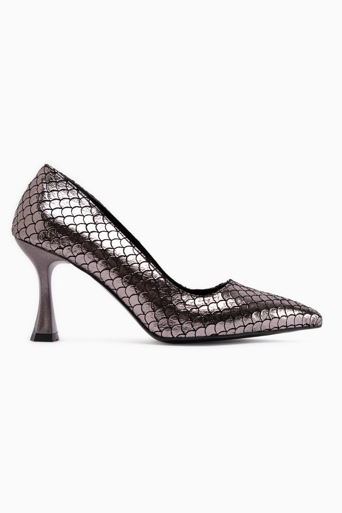 Celestine Platinum Fish Scale Textured Pointed Toe Women’s Stiletto