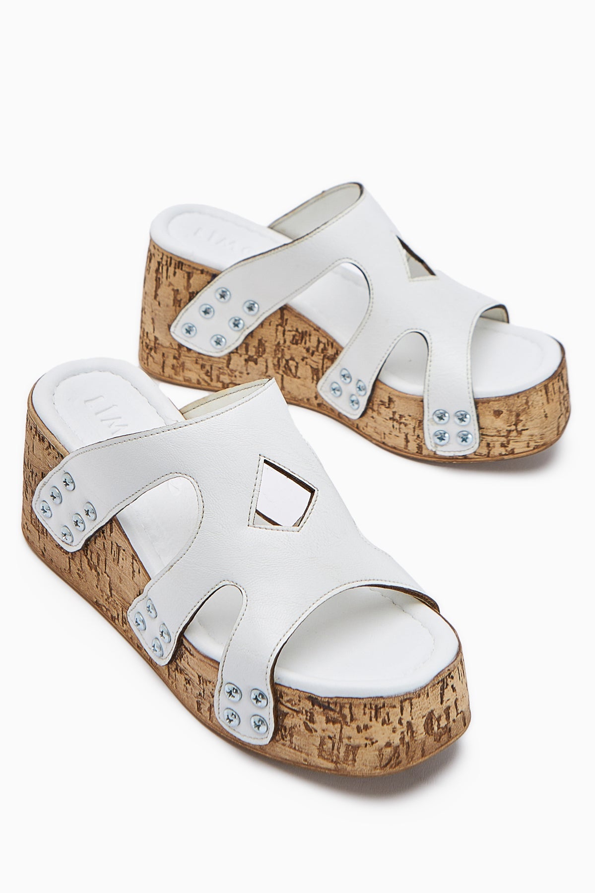 Freya White Slide Sandals with Screw Detail for Women