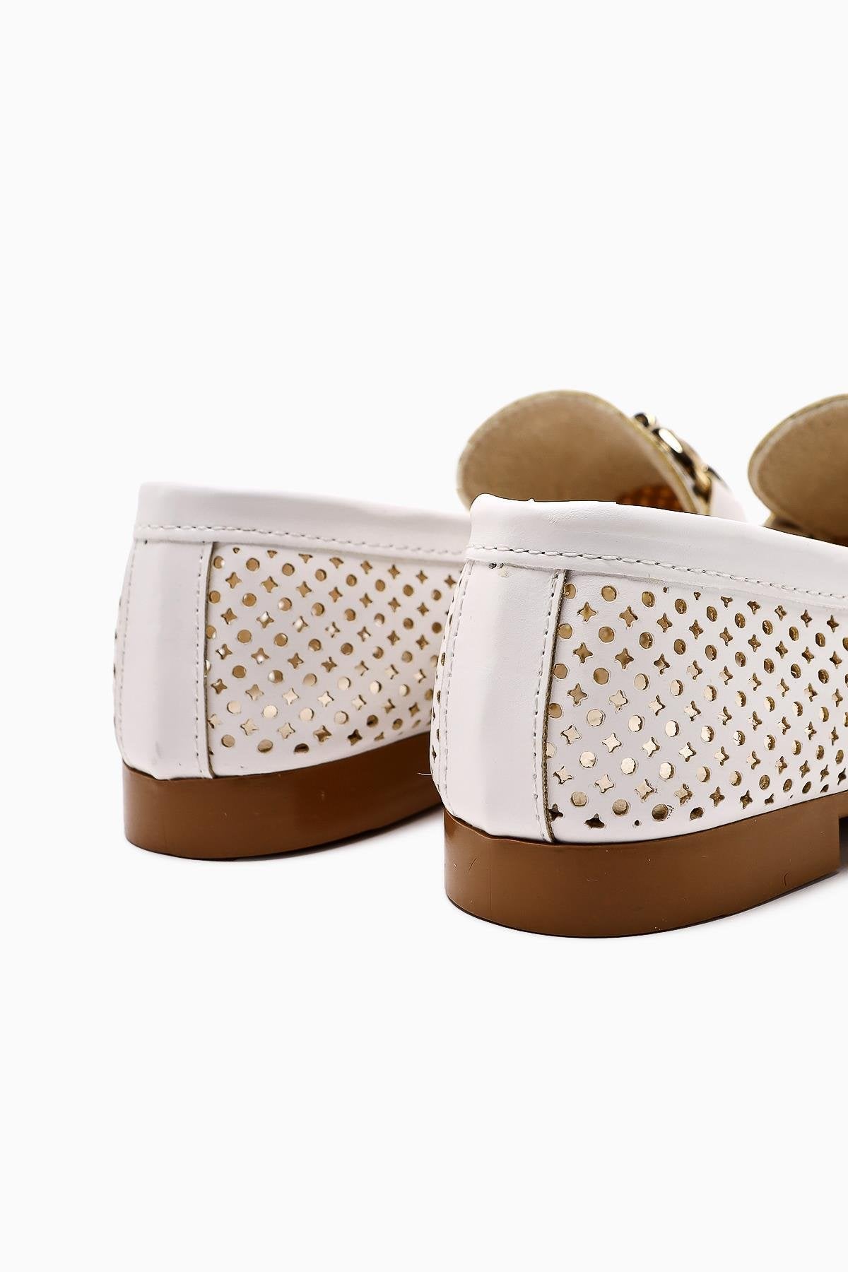 Gazali - White Buckle-Detail Ballet Flat (Women)