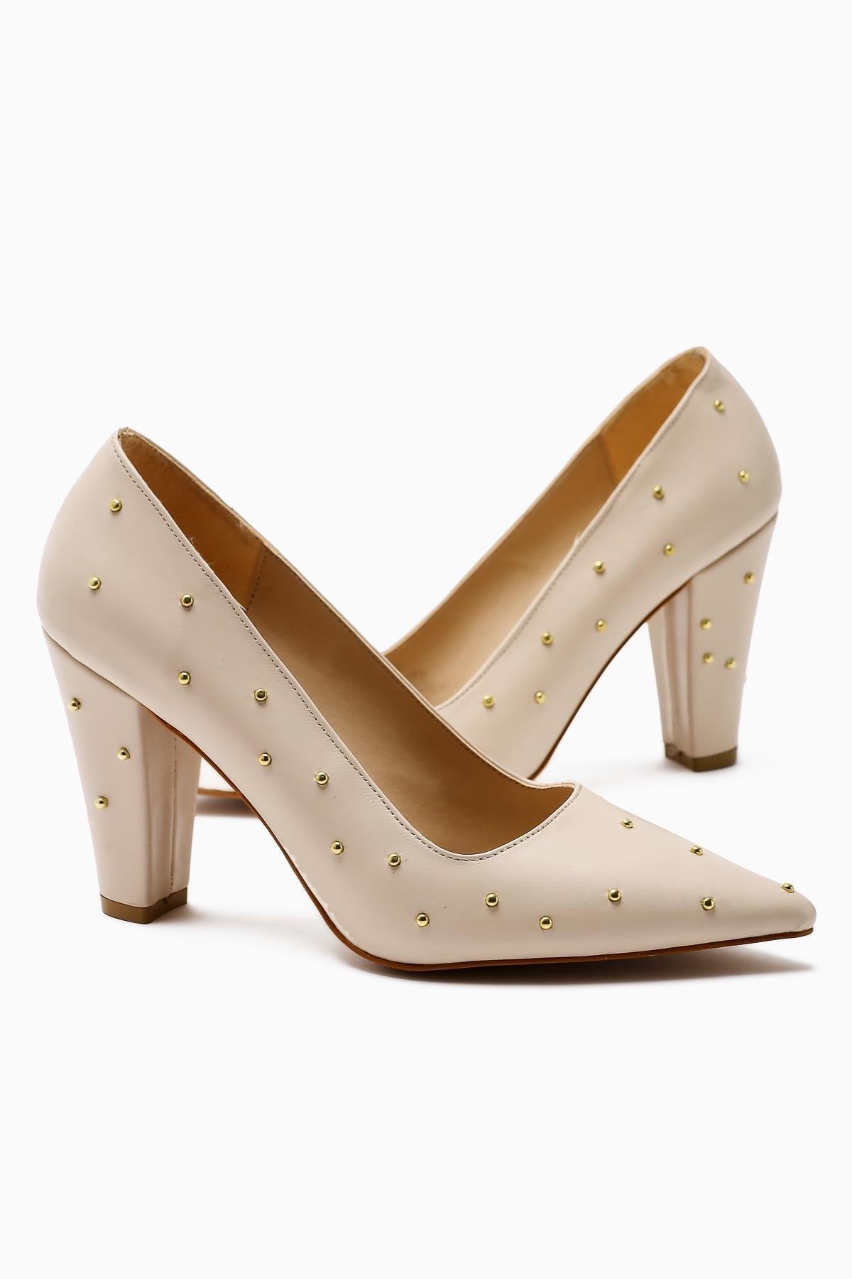 Audrey Nude Pointed Toe Women's Heels with Stud Detail