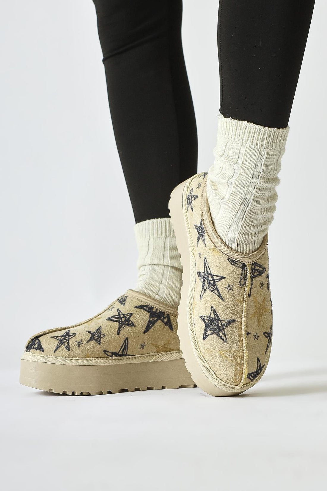 Gamila – Beige Suede Star-Patterned Fur-Lined Ankle Boot (Women)