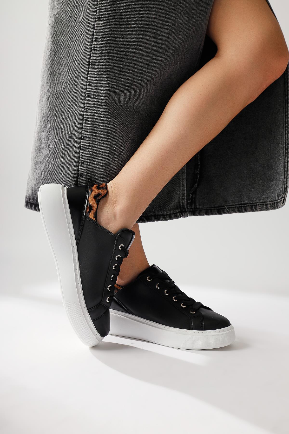 Tinka Black Thick Sole Leopard Detail Sneakers