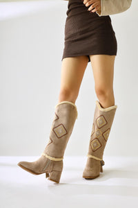 Hilka Mink Suede Ethnic Patterned Boot with Removable Tassel