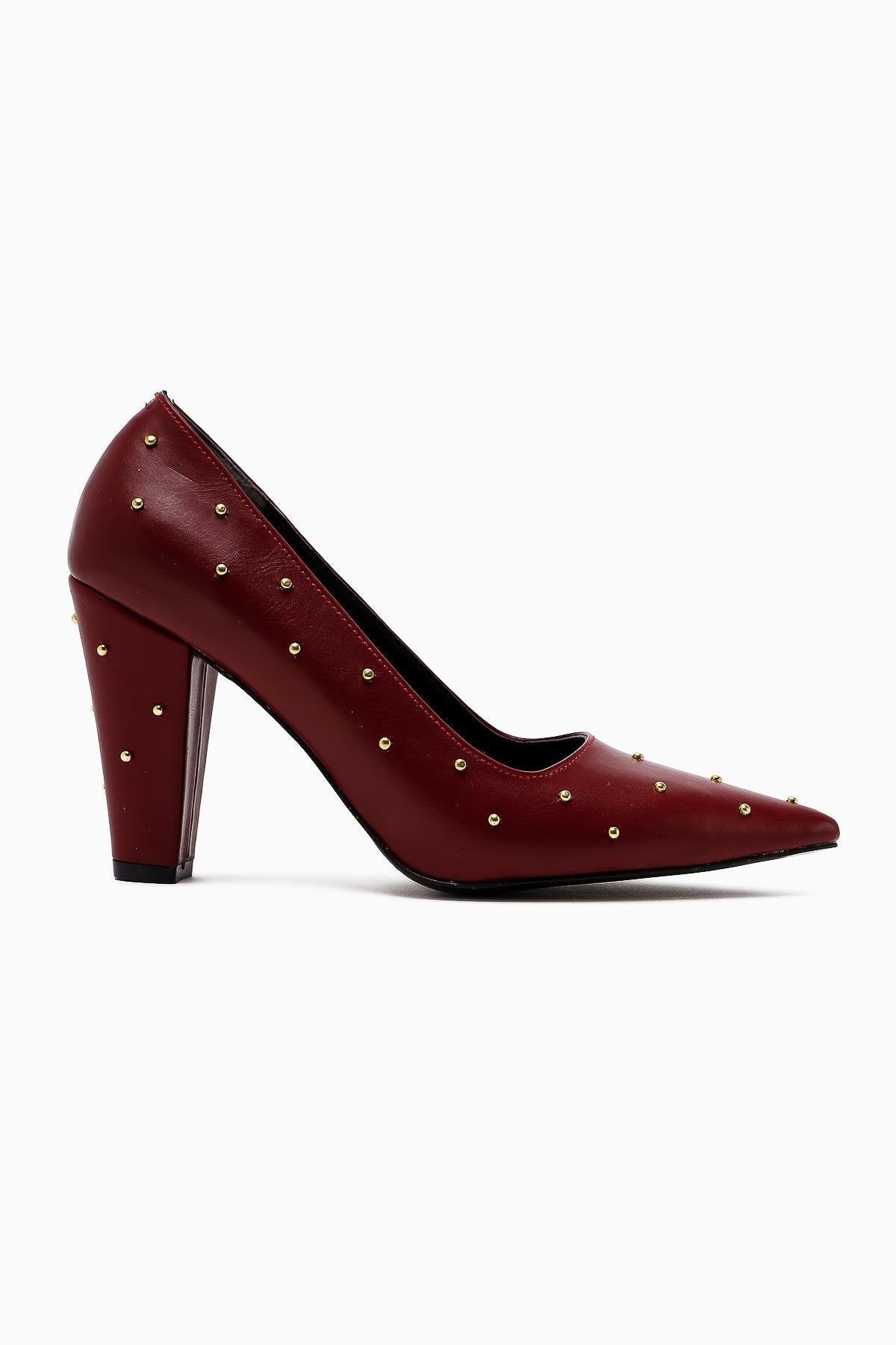 Audrey Burgundy Pointed Toe High Heel Shoes with Stud Detail
