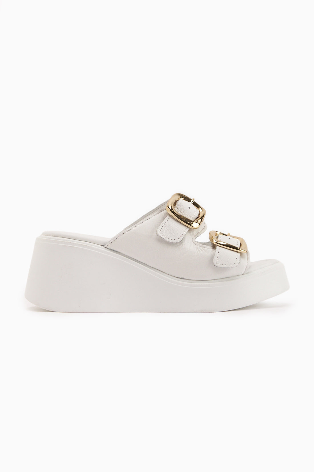 Luna Genuine Leather White Double Strap Platform Women’s Slippers