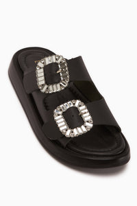 Esila Genuine Leather Black Stone Women’s Slippers
