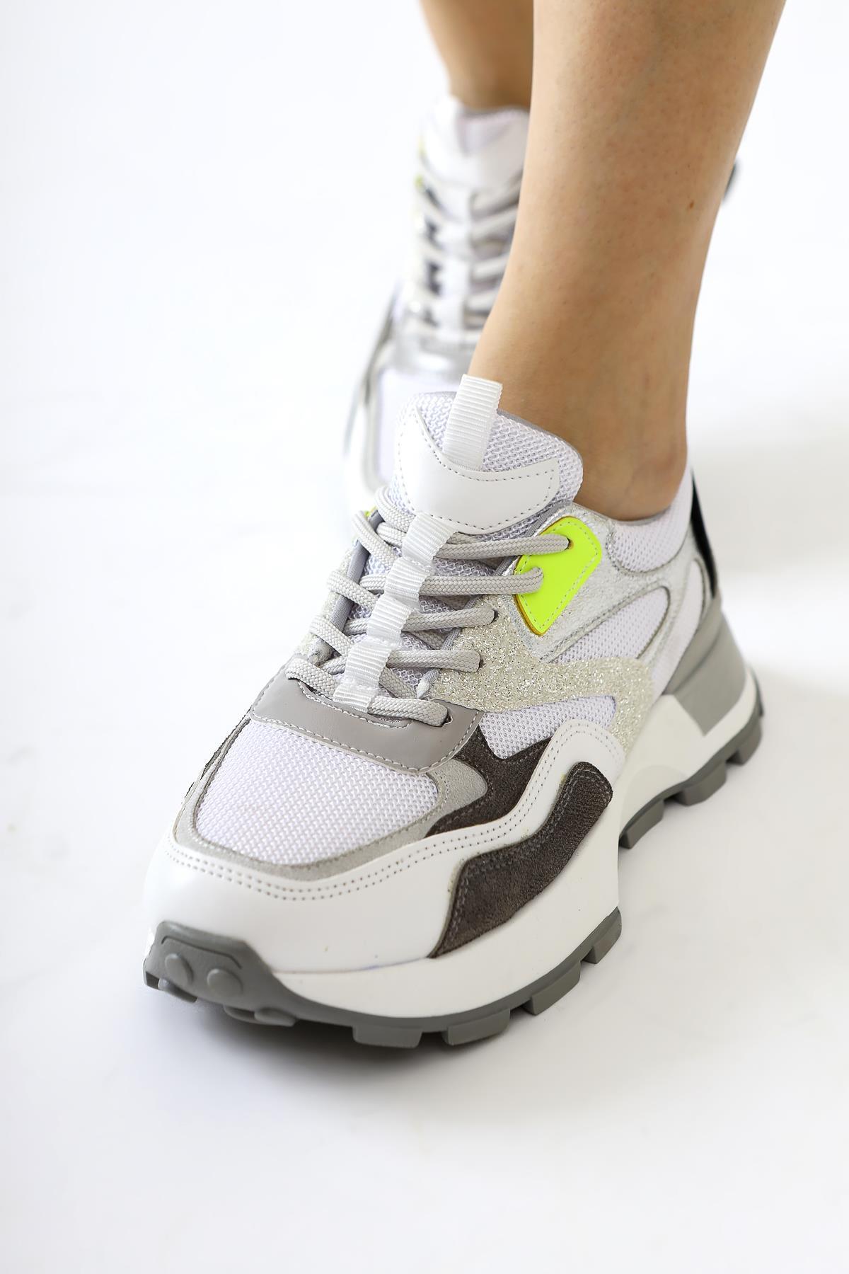 Netta White Sneakers with Mesh Detail and Laces