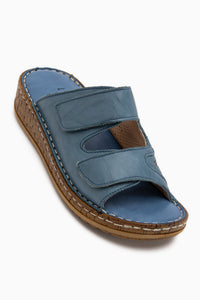 Aditi Genuine Leather Blue Double Strap Women’s Slippers