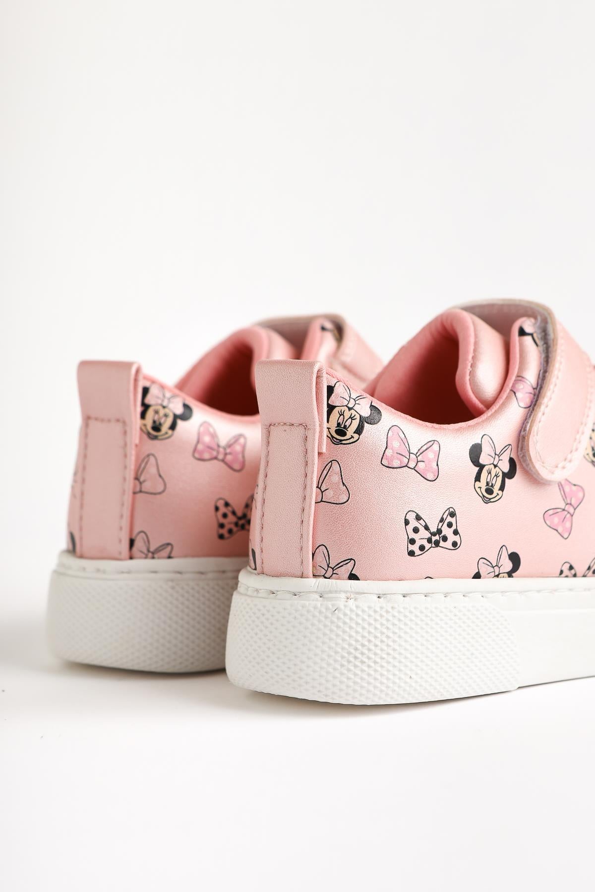 Kerry Pink Cartoon Character Print Lace-Up Sneakers with Velcro Detail for Kids
