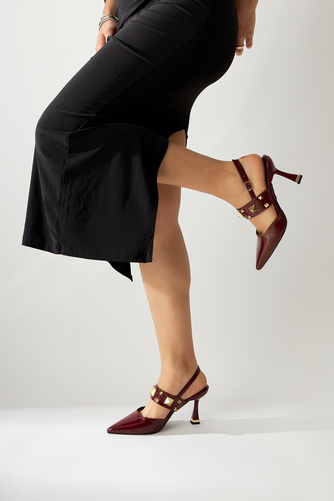 Yasemin Burgundy Patent Closed Toe Heeled Women’s Shoes