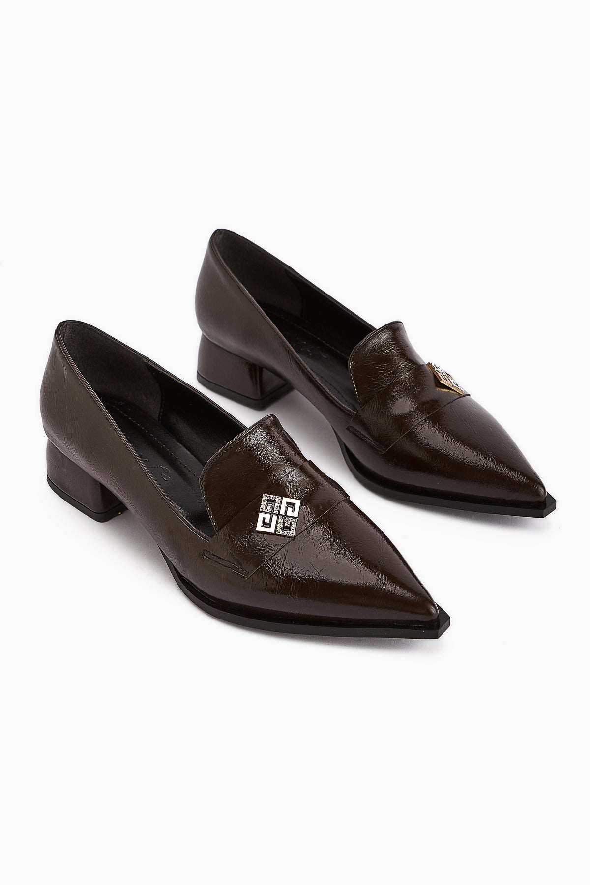 Jaklin Brown Pointed Toe Low Heeled Women's Shoes