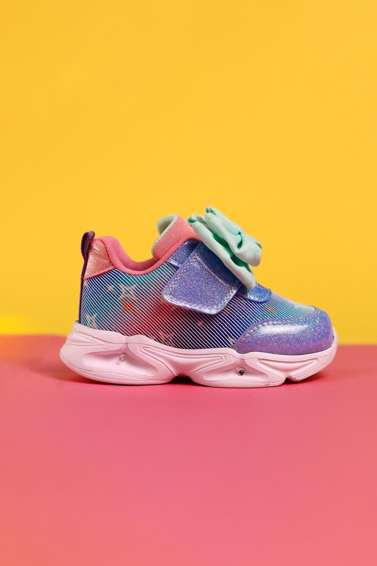 Feliz Blue Bow-Detailed Velcro Light-Up Baby Sneakers