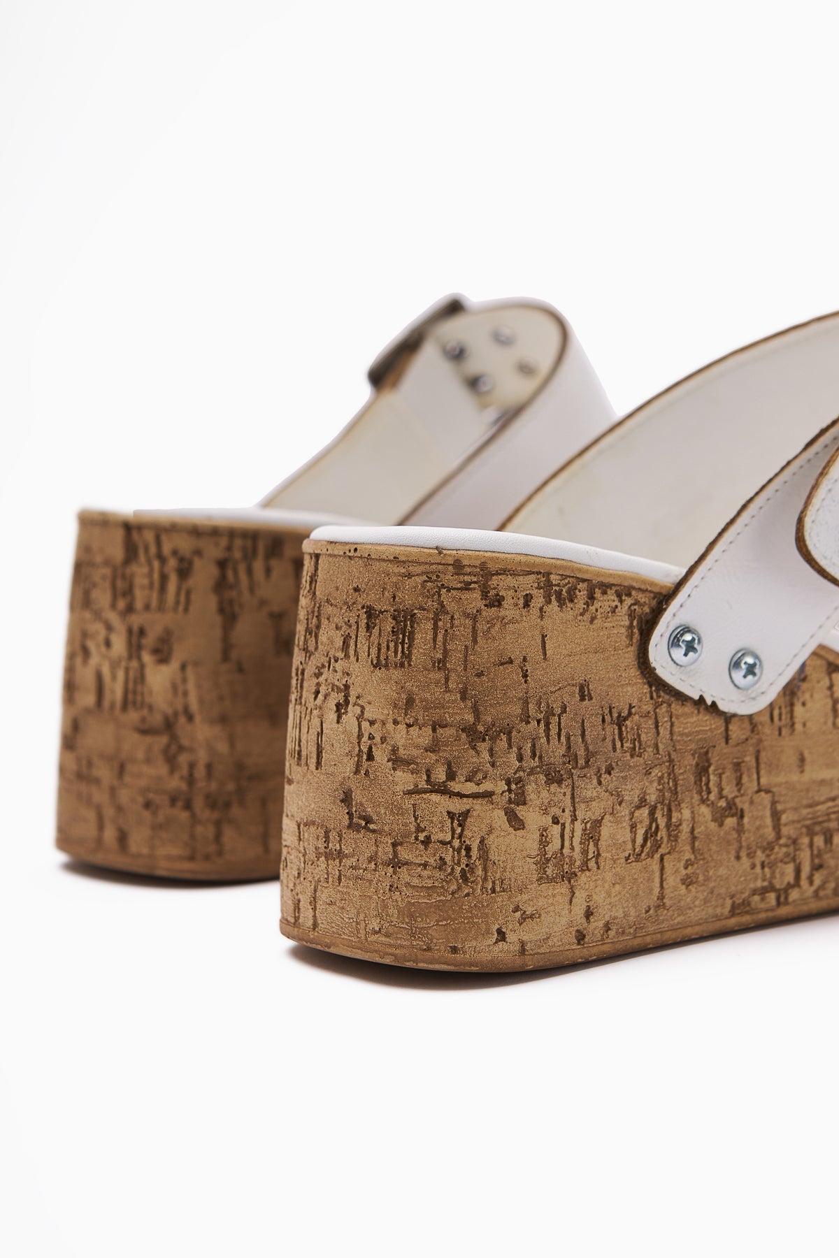 Genet Women's White Slippers with Buckle and Screw Detail