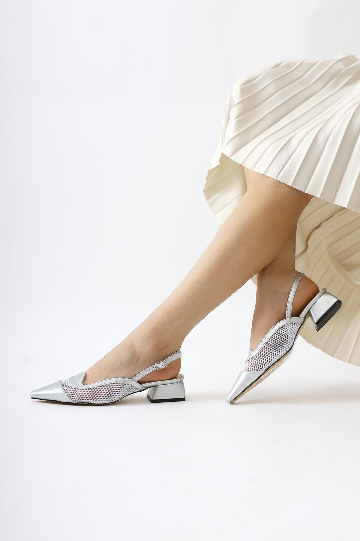 Thamara Silver Patent Pointed Toe Short Heeled Women’s Shoes