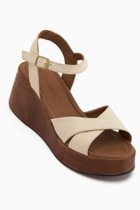 Nooria Genuine Leather Beige Cross Strap Wedge Women’s Sandal