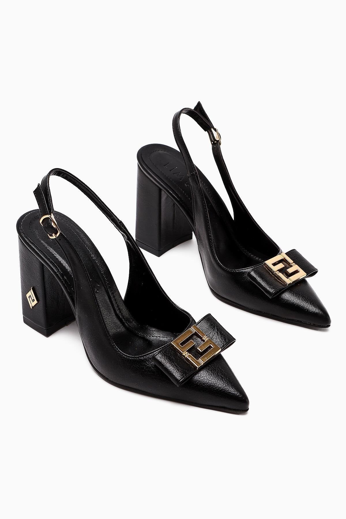 Yupin Black Metal Detailed Closed Toe Women’s Heeled Shoes