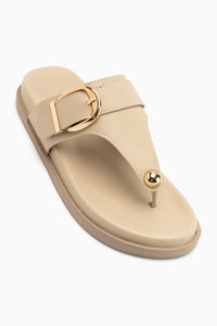 Lumi Beige Buckle Detailed Women’s Flip Flop