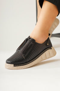 Melonie Black Laser Cut Zipper Casual Shoe