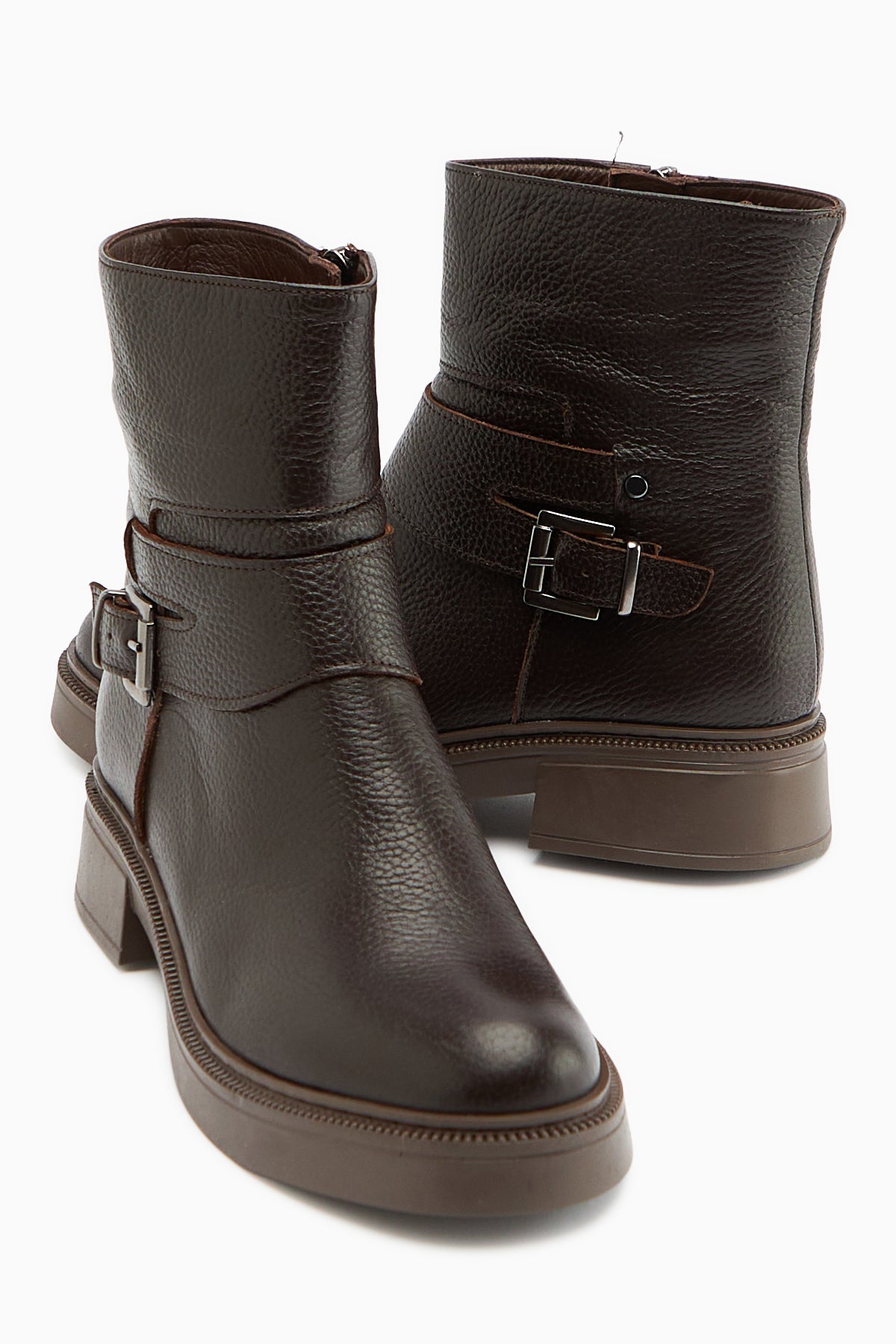 Clary Genuine Leather – Brown Belted Boot (Women)