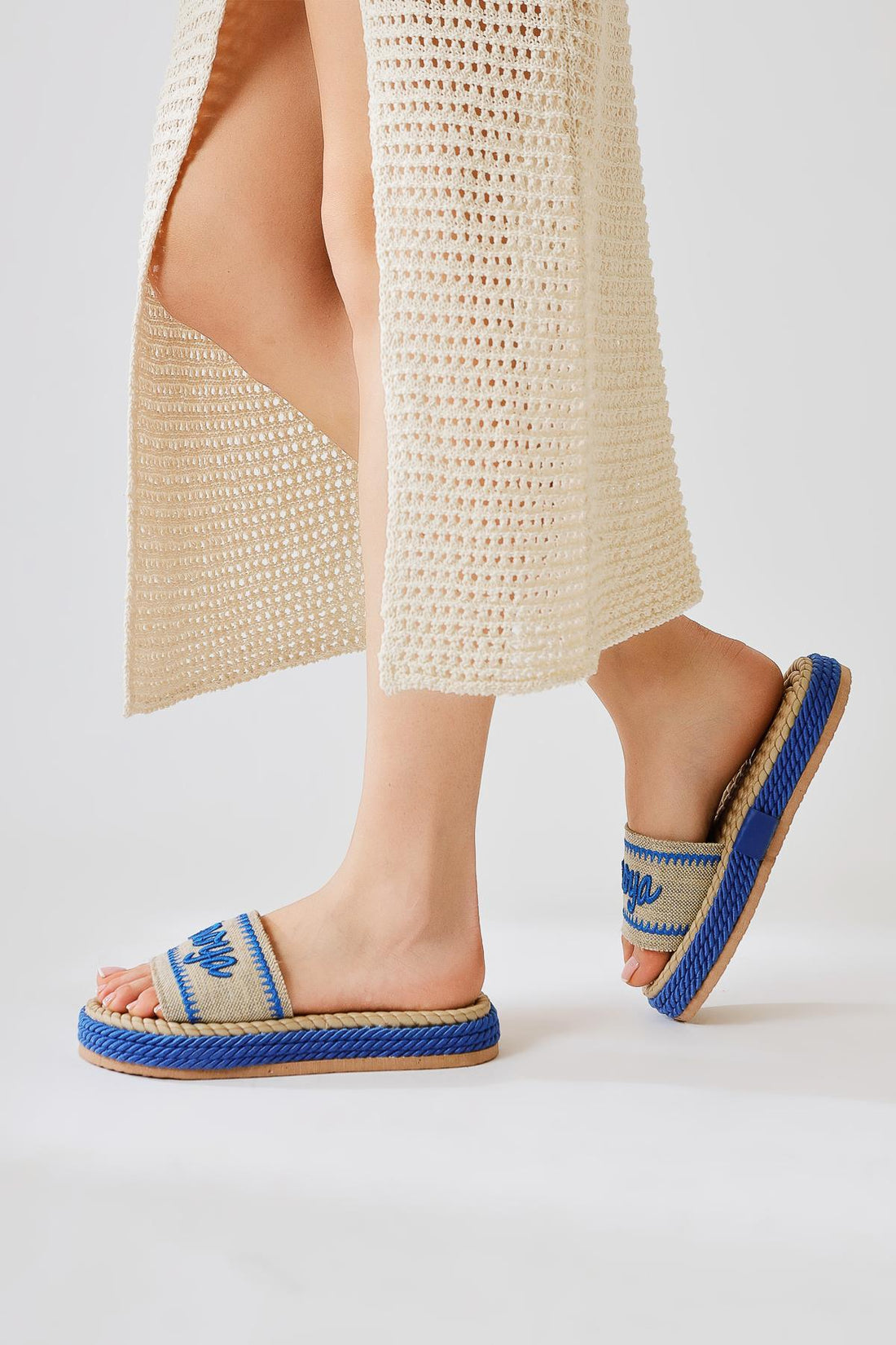 Vasana Sky Blue Soft-Textured Thick-Soled Rope Slippers