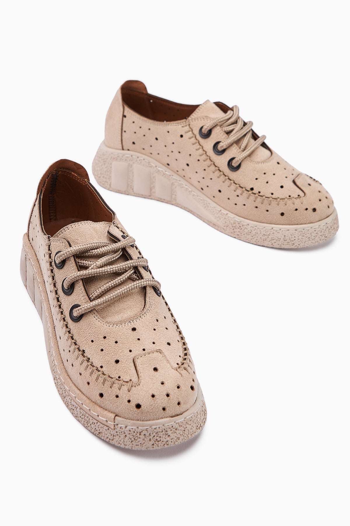 Juli – Beige Suede Lace-Up Casual Shoe (Women)