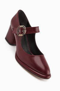 Nana – Burgundy Buckle-Detail Heeled Shoe (Women)