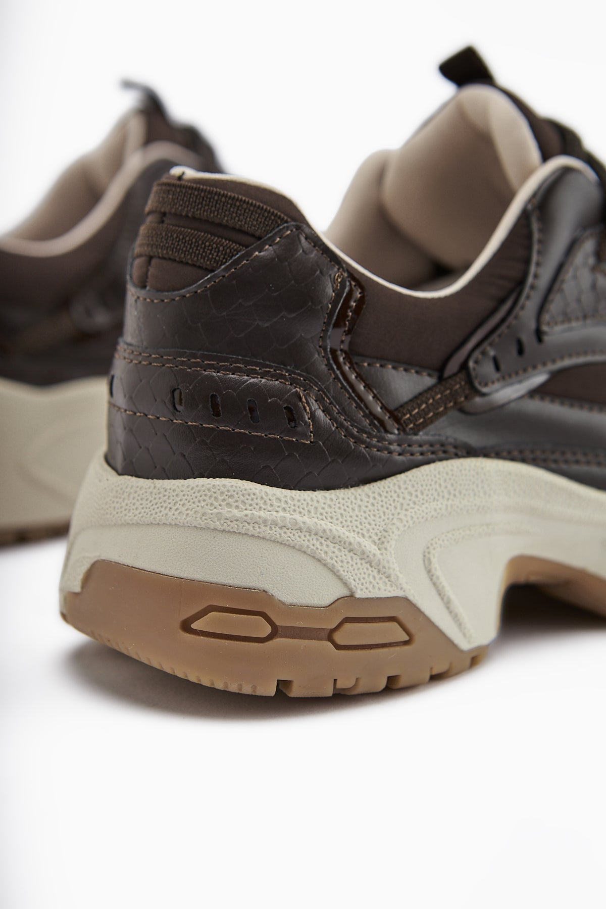 Caisa Coffee Textile Detailed Lace-Up Women's Sneakers