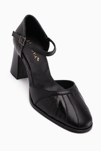 Hira Genuine Leather Black Closed Toe Women’s Heeled Sandal