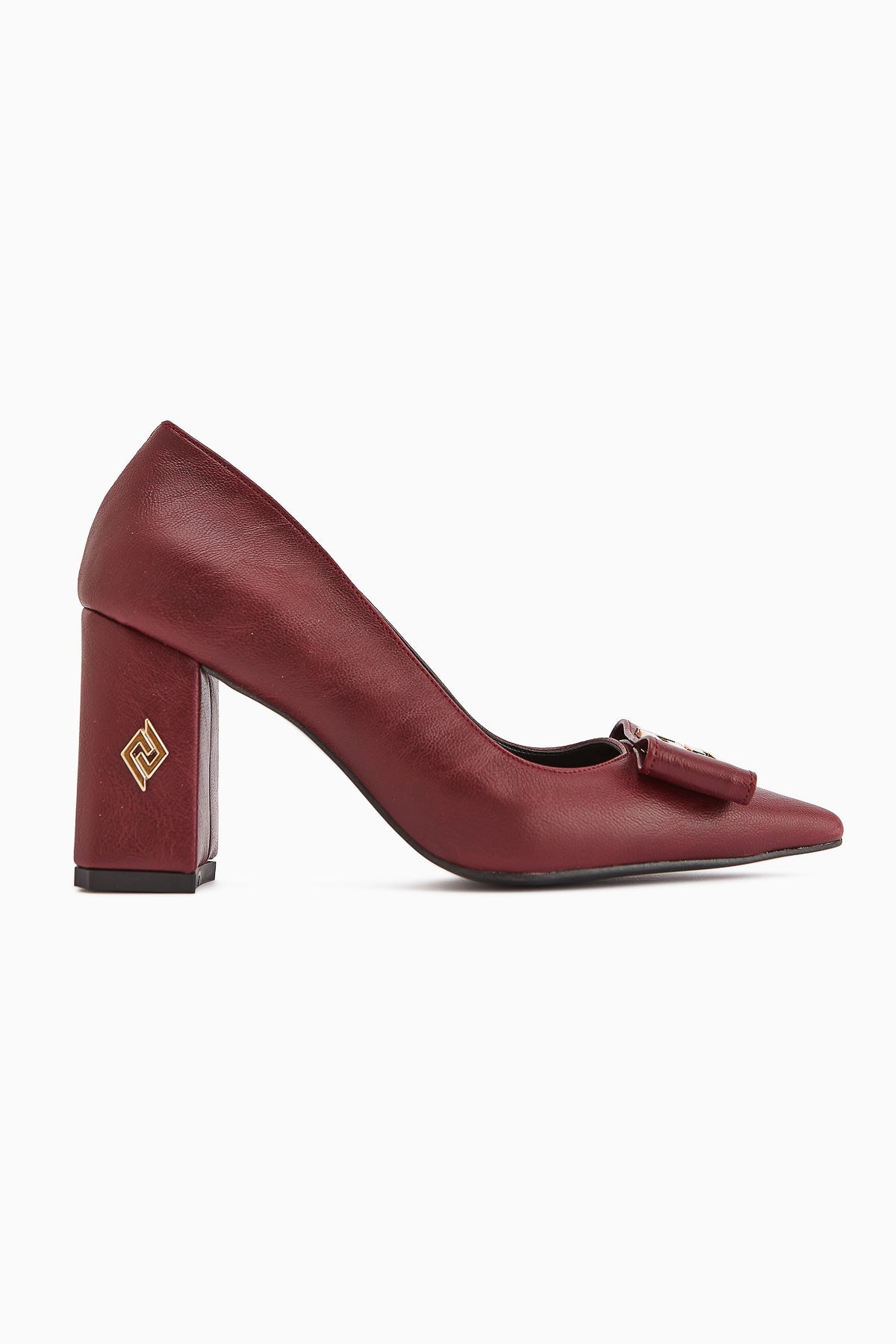 Melly – Burgundy Buckle-Detail Block Heel Shoe (Women)