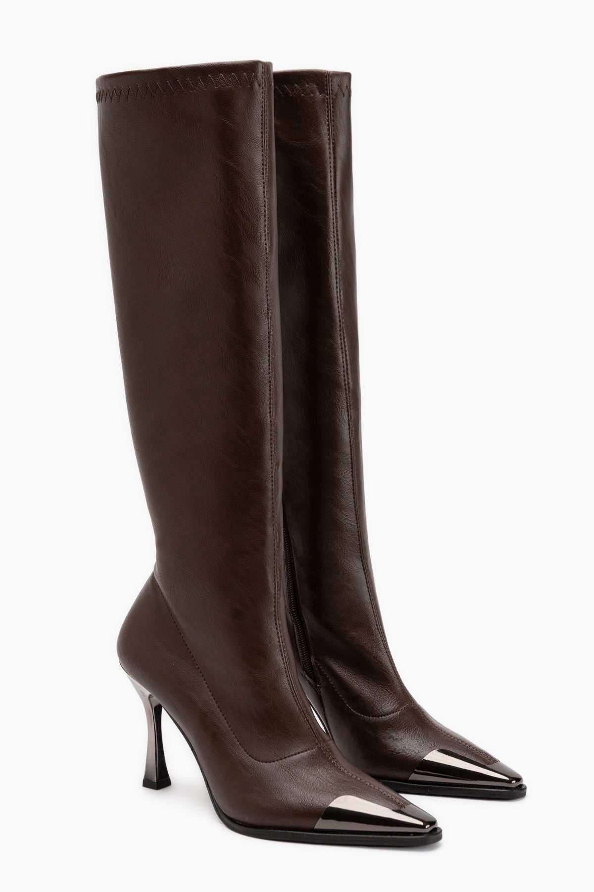Gretta Brown Stretch Heeled Boots