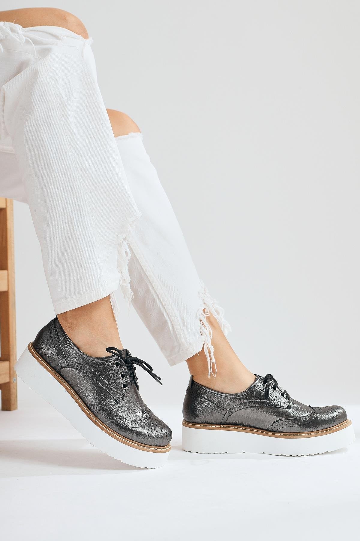 Lila – Lilac Platinum Laser-Cut Thick-Sole Lace-Up Oxford Shoe (Women)