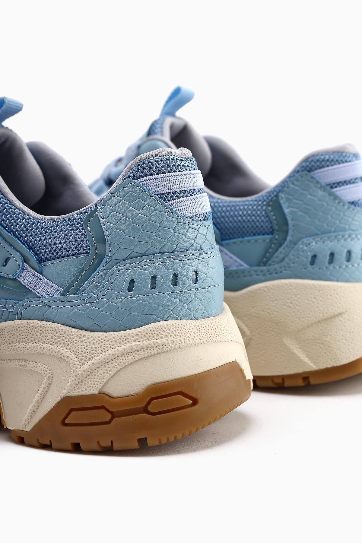 Caisa Blue Textile Detailed Lace-Up Women's Sneakers