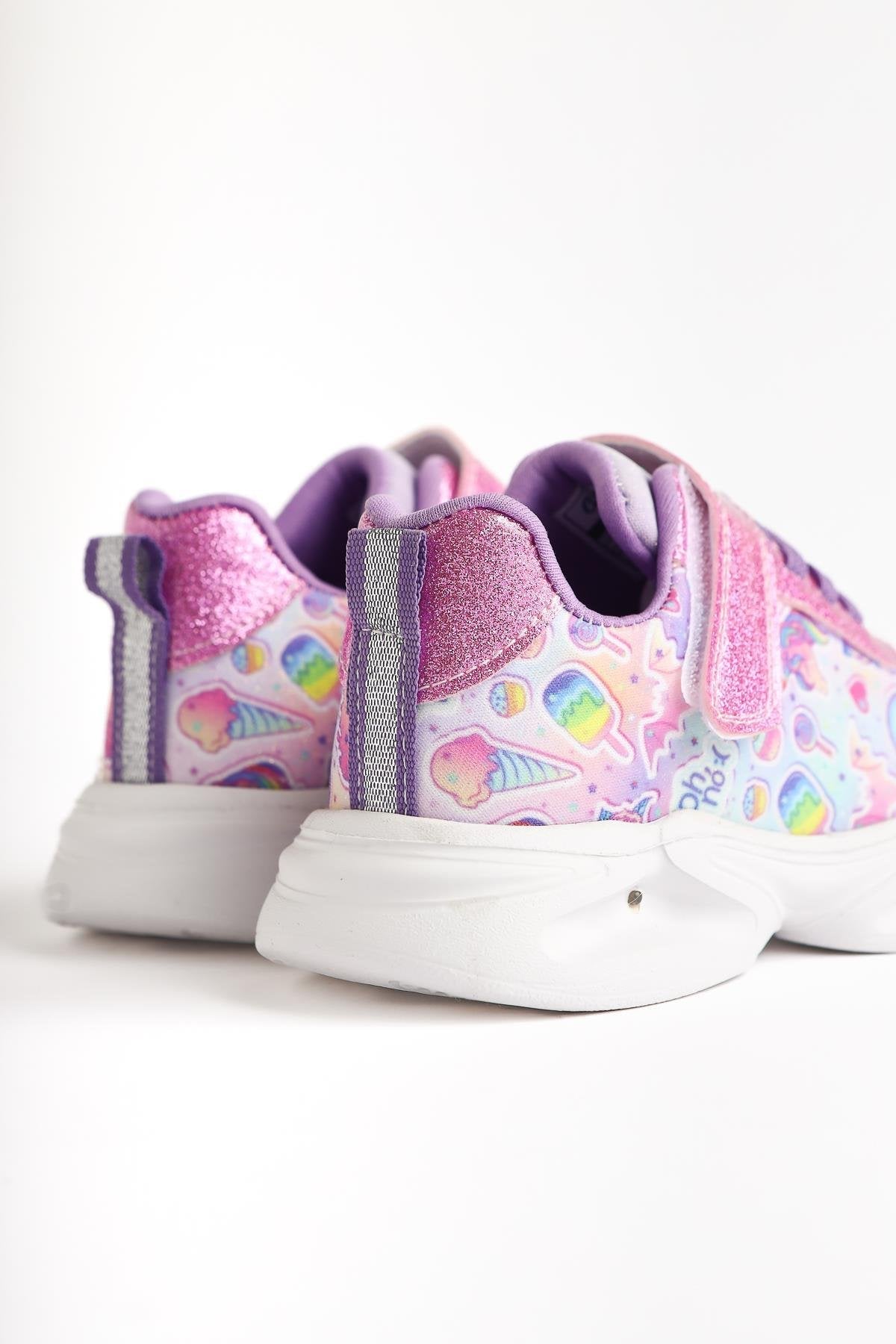 Jannie Pink Striped Character Print Glittering Kids' Athletic Shoe