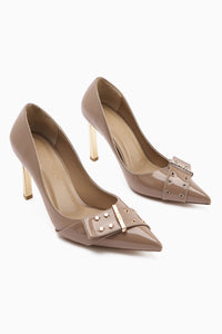 Sven Beige Patent Detailed Women’s Heeled Shoes