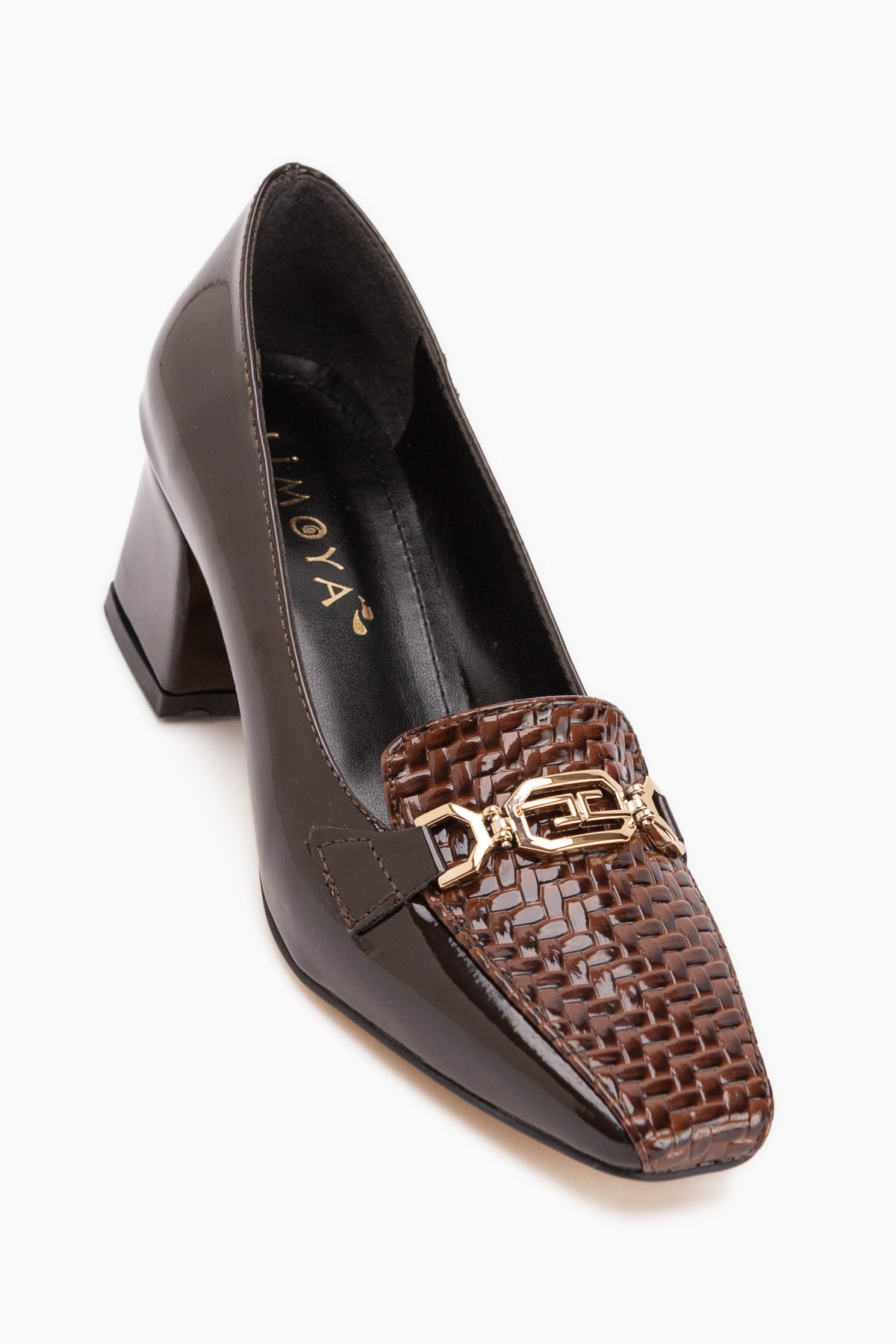 Marjan Brown Patent Buckled Women’s Heeled Shoes