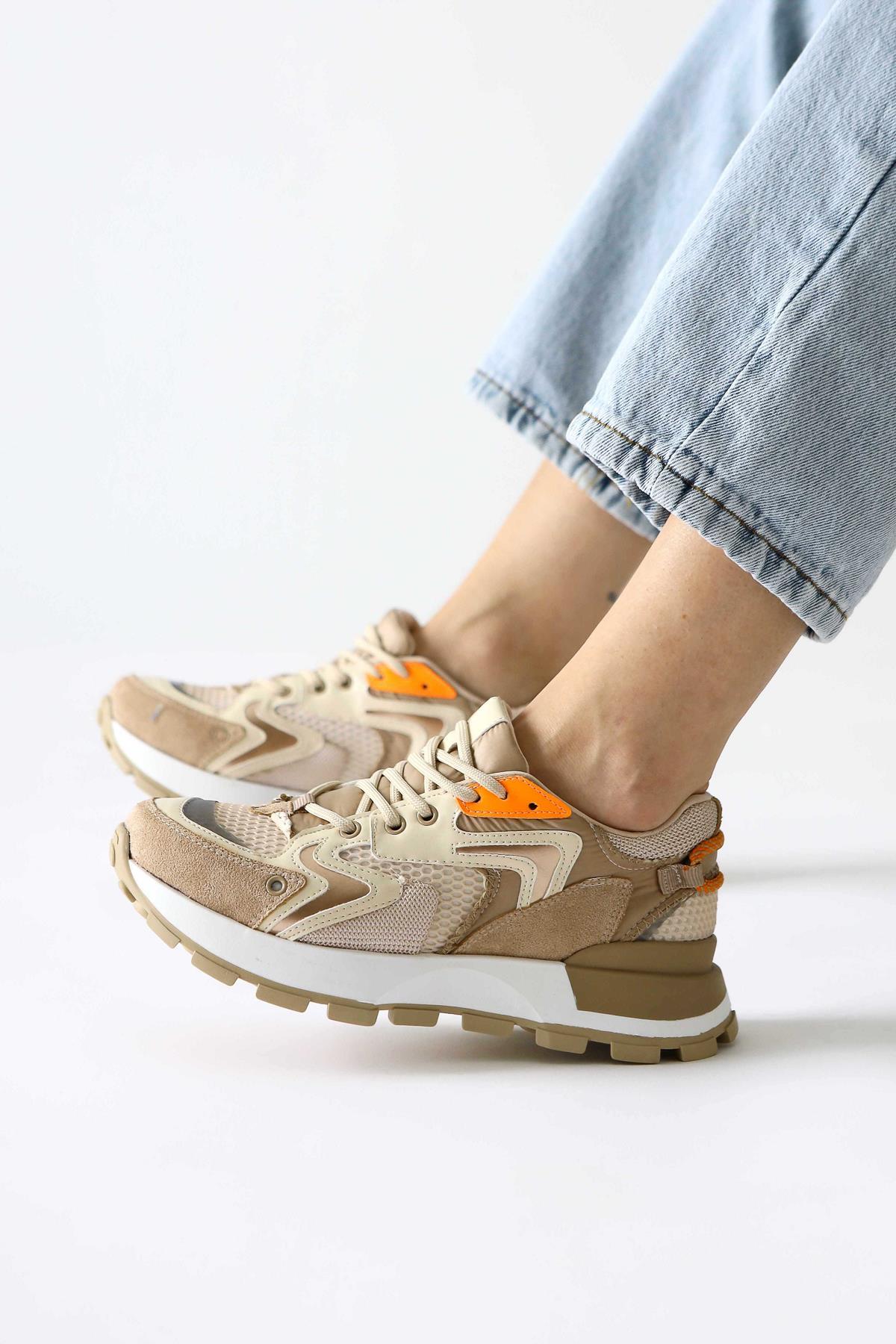 Onella Navy Suede Detailed Lace-Up Sneakers